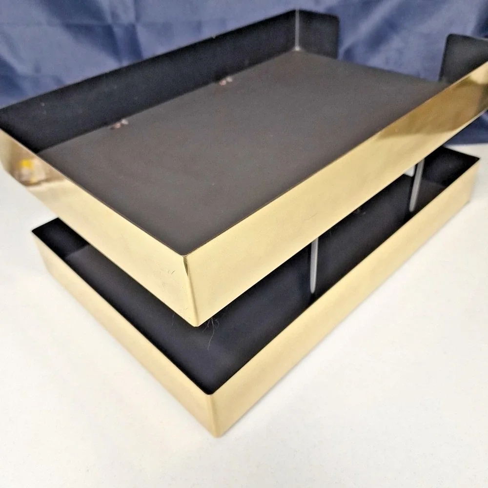 VTG Smokador Brass Full Heavy Metal Executive Double Letter Tray Mirror Finish